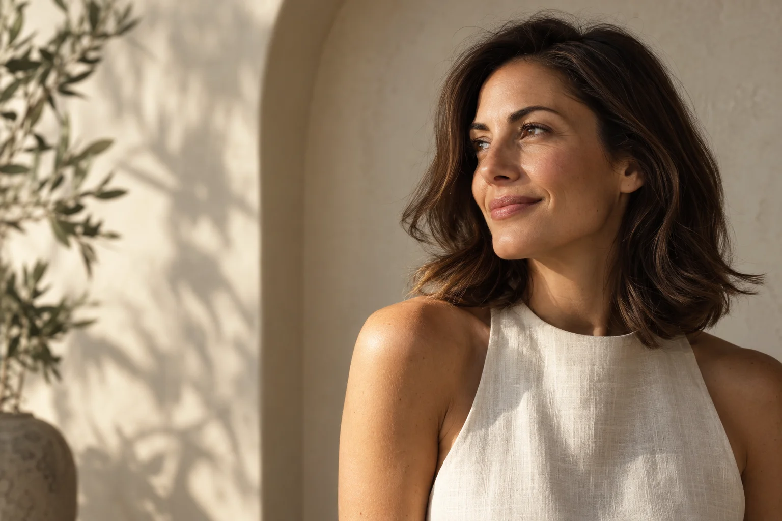 Editorial portrait of a woman in warm natural light
